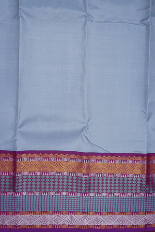 Traditional Border Plain Steel Grey Kanchipuram Silk Saree