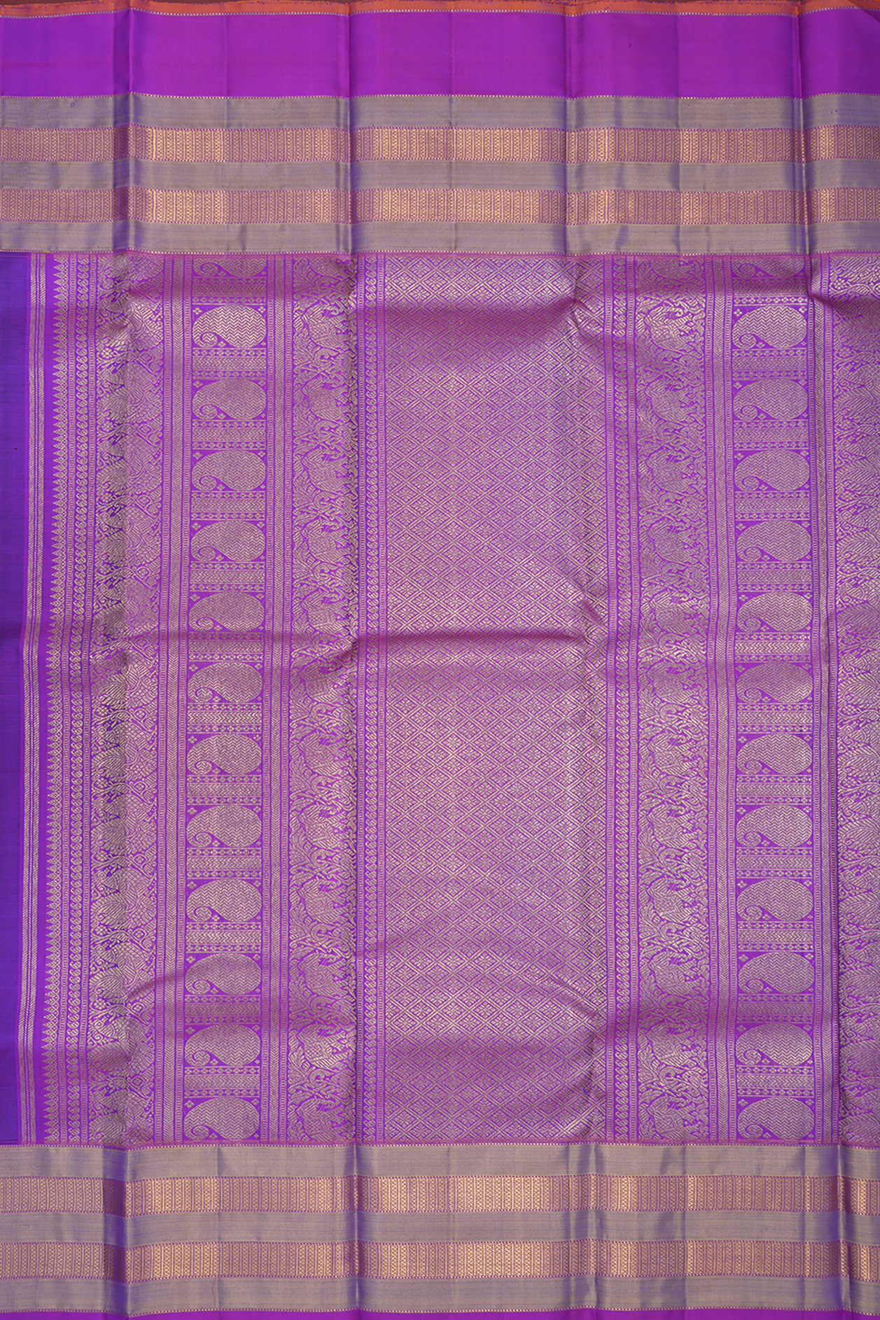 Checks And Floral Zari Motifs Purple Kanchipuram Silk Saree