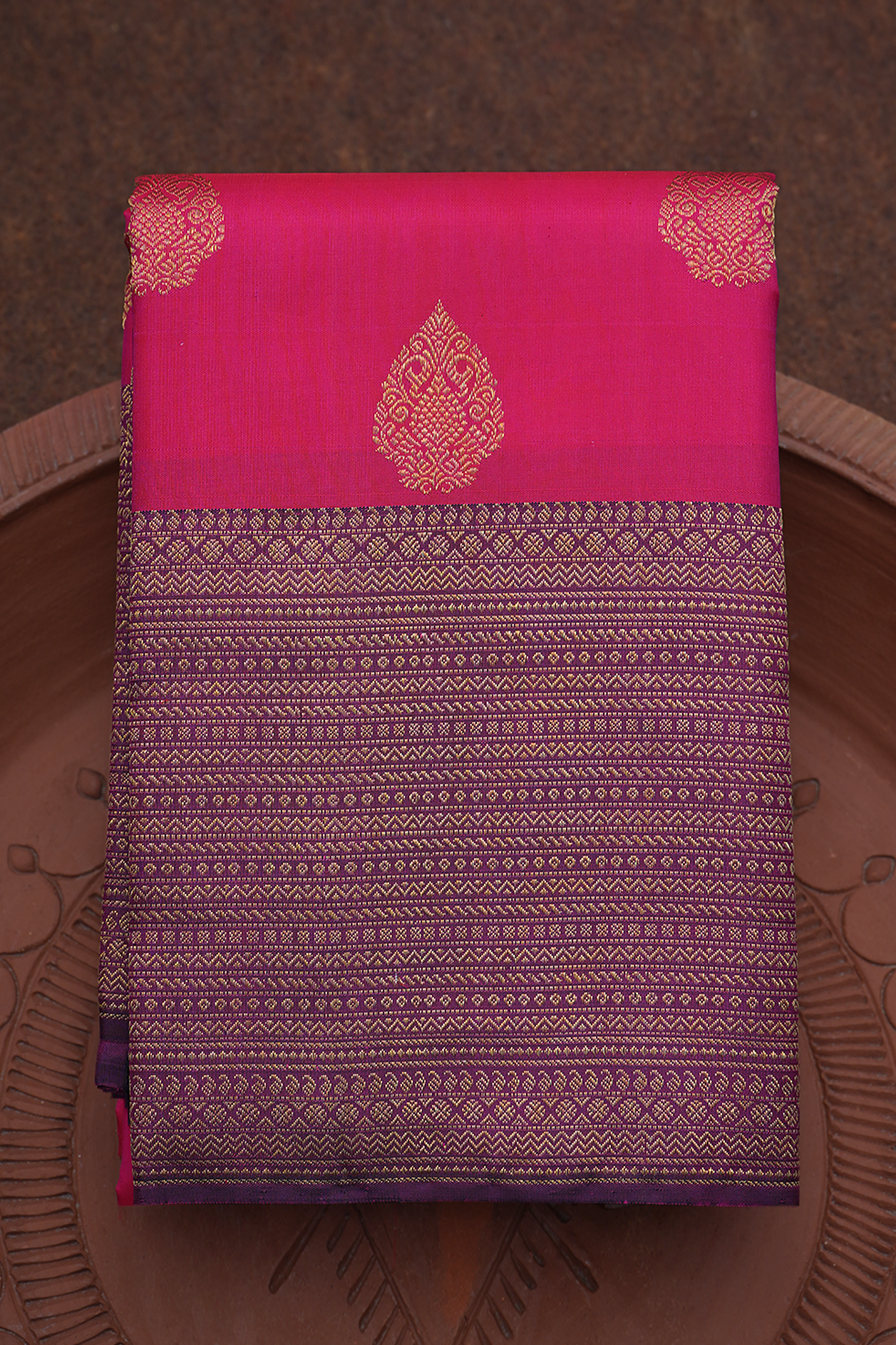 Floral Zari Motifs Rani Pink Kanchipuram Silk Saree