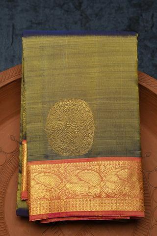 Traditional Border With Peacock Motif Manthulir Color Kanchipuram Silk Saree