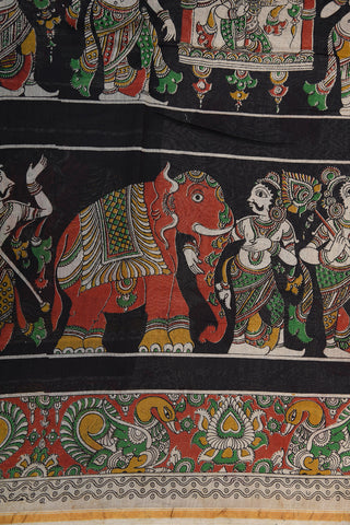 Traditional Design Kalamkari Printed Black Chanderi Cotton Saree