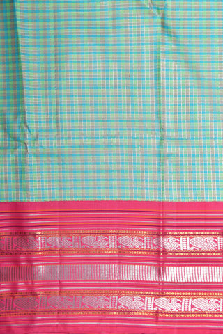 Traditional Korvai Annam Border With Silver Zari Multicolor Checks Kanchipuram Silk Saree