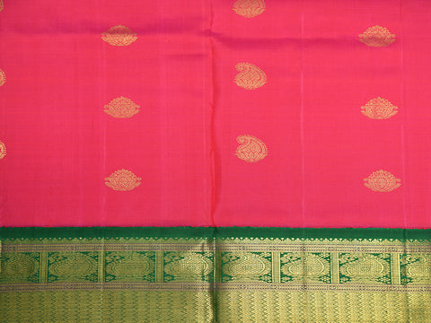 Traditional Korvai Border With Zari Buttas Magenta Pink Kanchipuram Silk Unstitched Pavadai Sattai Material