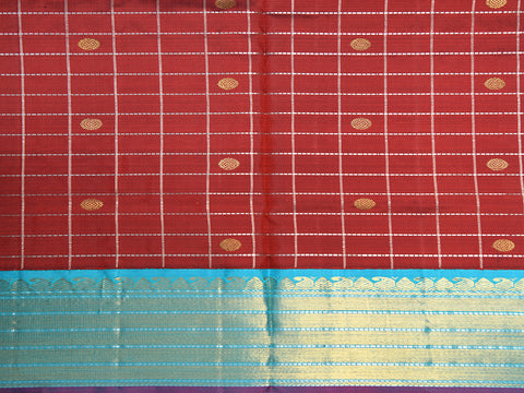 Traditional Korvai Border With Zari Checks And Buttas Maroon Kanchipuram Silk Pavadai Sattai Material