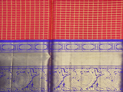 Traditional Korvai Border With Zari Checks Red Kanchipuram Silk Pavadai Sattai Material