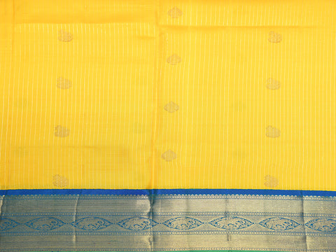 Traditional Korvai Border With Zari Stripes And Buttas Yellow Kanchipuram Silk Pavadai Sattai Material