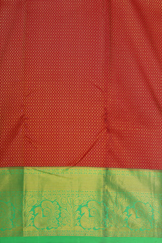 Traditional Peacock Border With Jacquard Bindi Buttis Crimson Red Kanchipuram Silk Saree