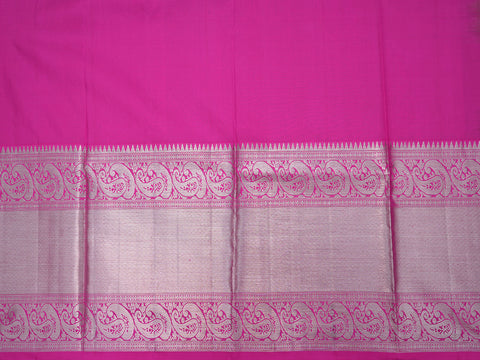 Silver Zari Traditional Border With Ogee Pattern Parrot Green Silk Pavadai Sattai Material