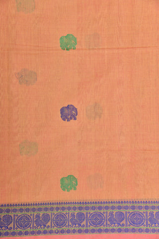 Traditional Thread Work Border With Elephant Motif Peach Orange Coimbatore Cotton Saree