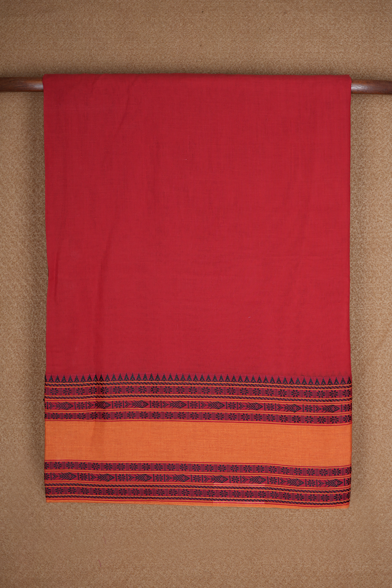 Traditional Threadwork Border Chilli Red Bengal Cotton Saree