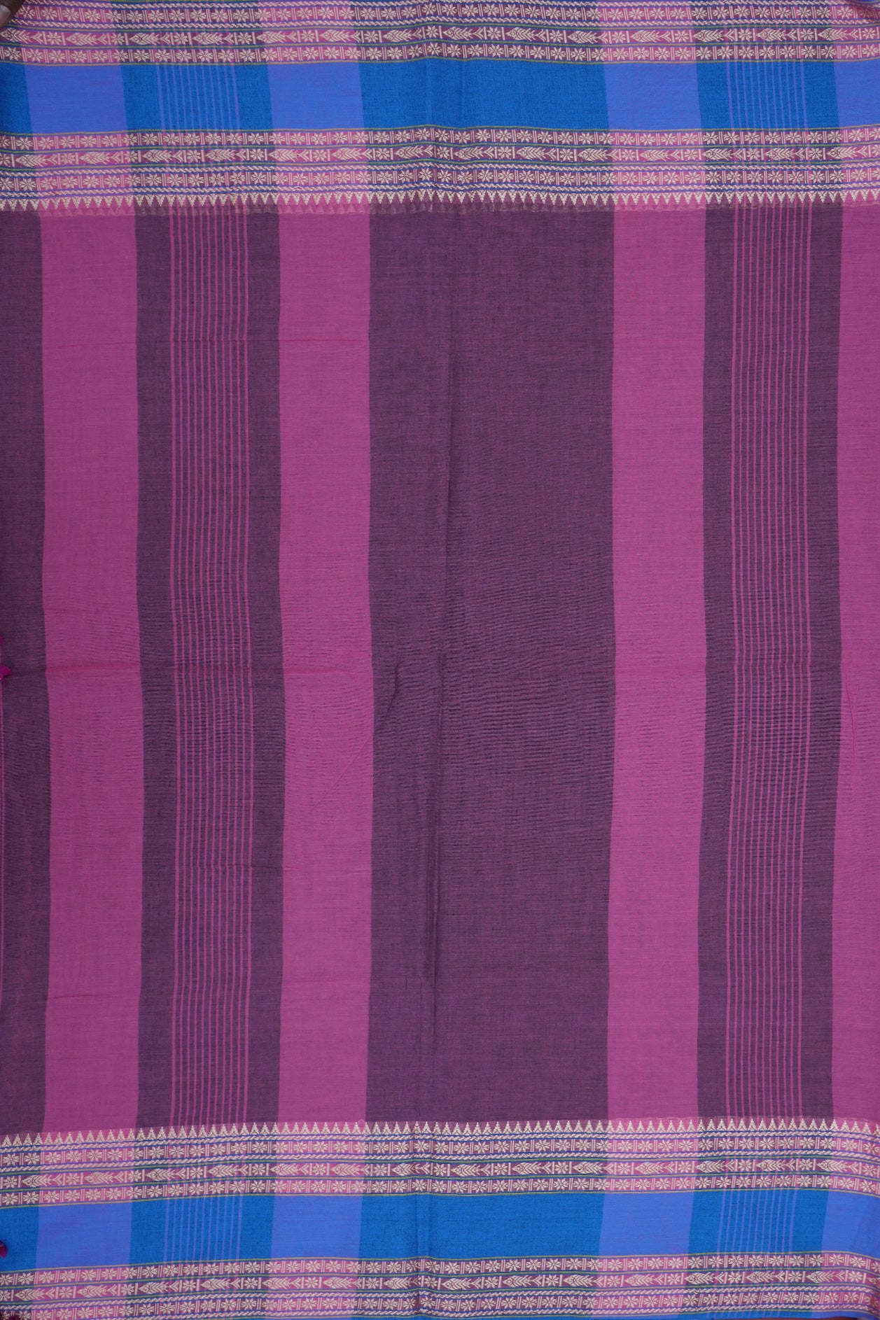 Traditional Threadwork Border Plain Mulberry Purple Bengal Cotton Saree