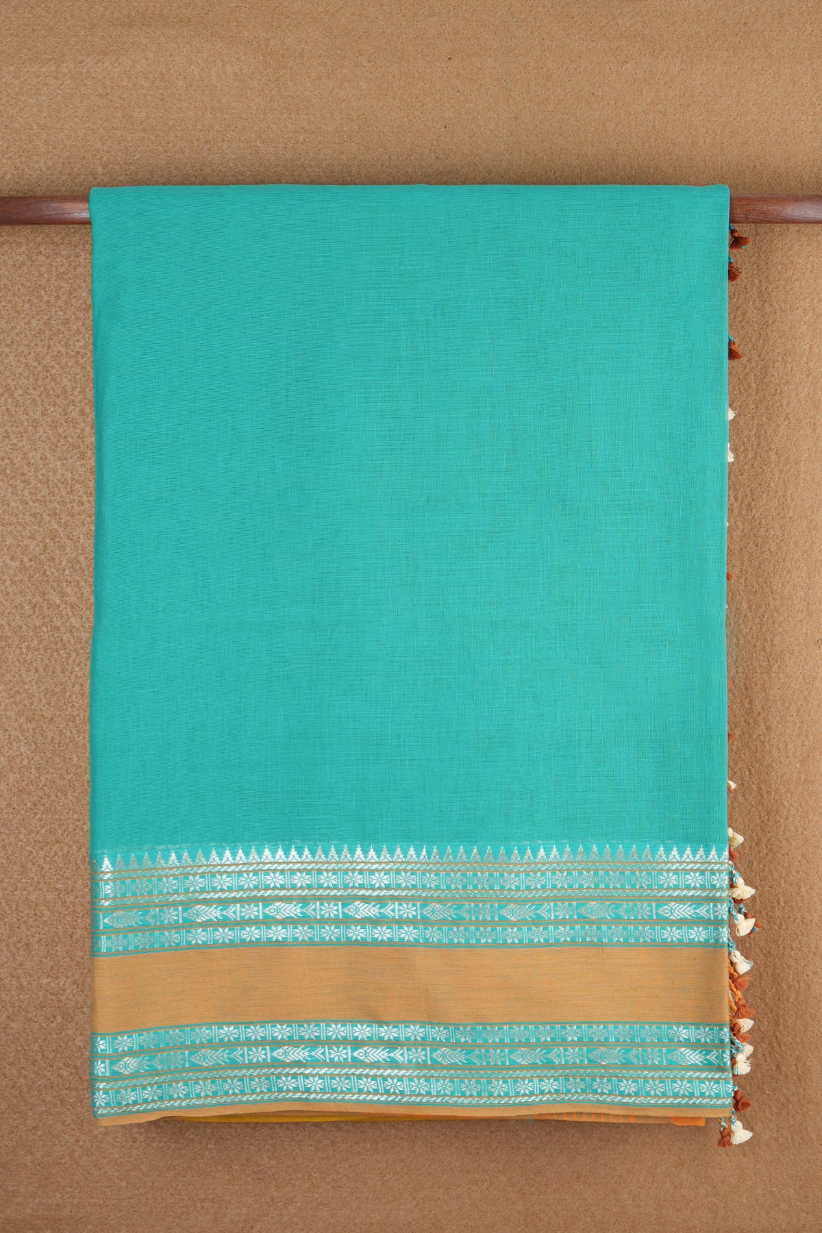 Traditional Threadwork Border Plain Turkish Blue Bengal Cotton Saree