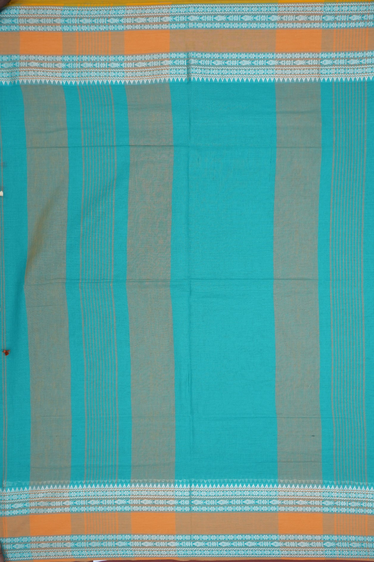 Traditional Threadwork Border Plain Turkish Blue Bengal Cotton Saree