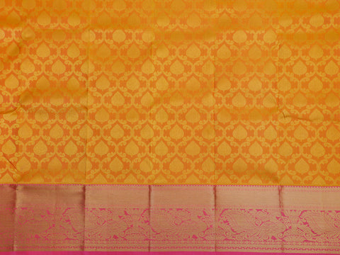 Traditional Zari Border In Brocade Marigold Yellow Kanchipuram Silk Unstitched Pavadai Sattai Material