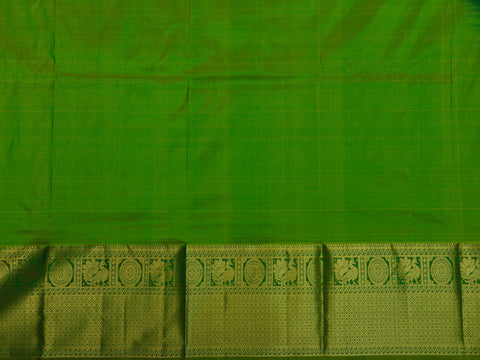 Traditional Zari Border In Buttas Green Kanchipuram Silk Unstitched Pavadai Sattai Material