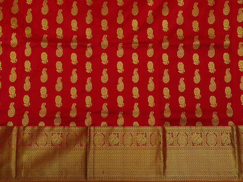 Traditional Zari Border In Buttas Magenta Kanchipuram Silk Unstitched Pavadai Sattai Material