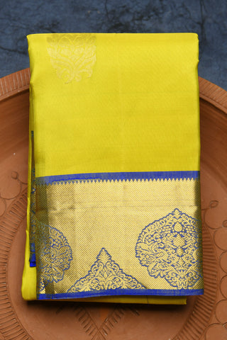 Traditional Zari Border With Floral Butta Corn Yellow Kanchipuram Silk Saree