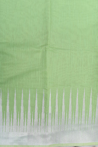 Traditional Zari Border In Plain Soft Green Kora Silk Cotton Saree