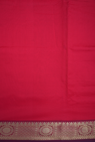 Traditional Zari Border Plain Bright Red Poly Cotton Saree