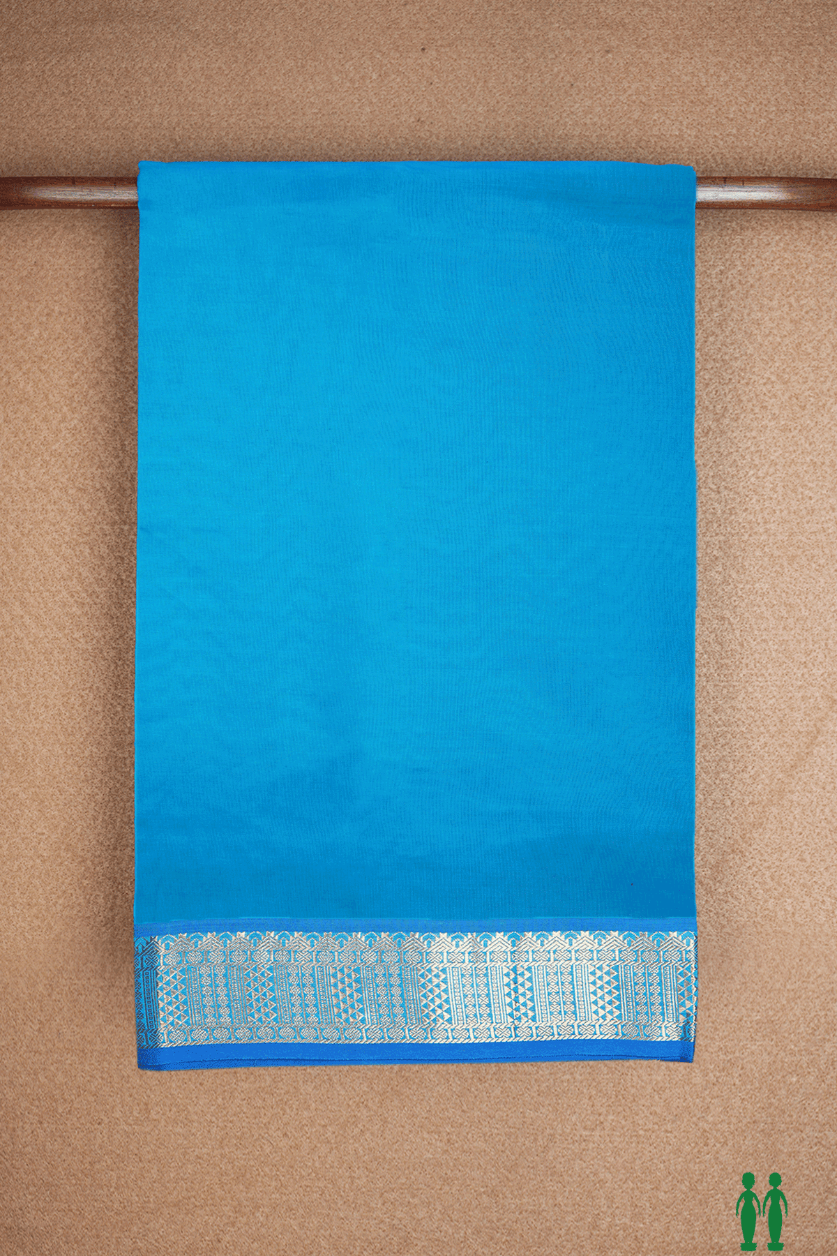Traditional Zari Border Plain Cerulean Blue Poly Cotton Saree