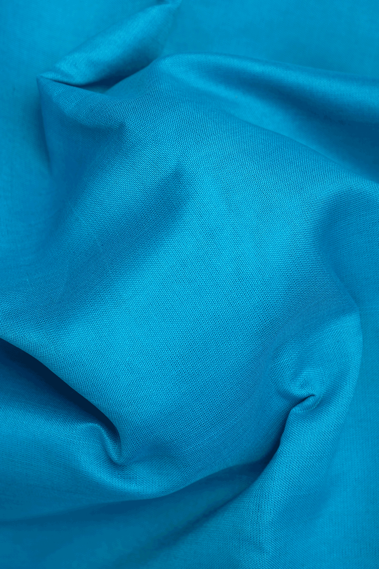 Traditional Zari Border Plain Cerulean Blue Poly Cotton Saree