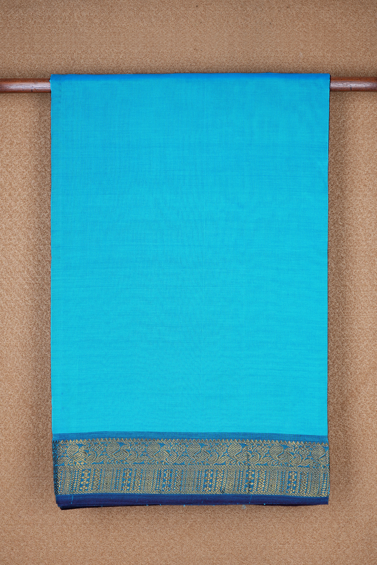 Traditional Zari Border Plain Light Blue Poly Cotton Saree