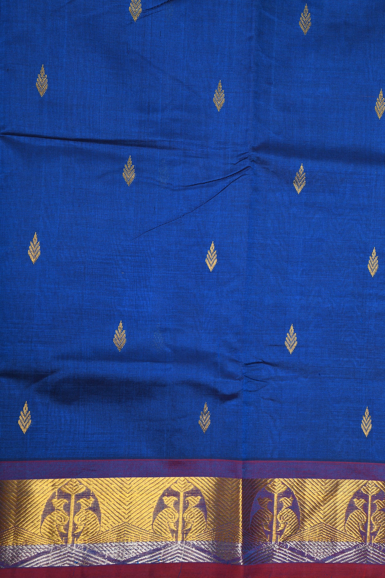 Traditional Zari Border With Bindi Buttis Cerulean Blue Silk Cotton Saree