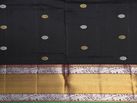 Traditional Zari Border With Buttis Kanchipuram Silk Unstitched Pavadai Sattai Material