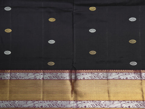 Traditional Zari Border With Buttis Kanchipuram Silk Unstitched Pavadai Sattai Material