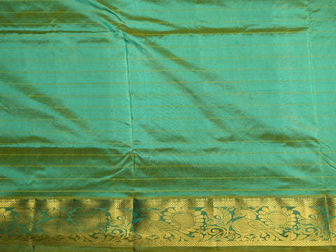 Traditional Zari Border With Checks And Buttis Green Kanchipuram Silk Unstitched Pavadai Sattai Material