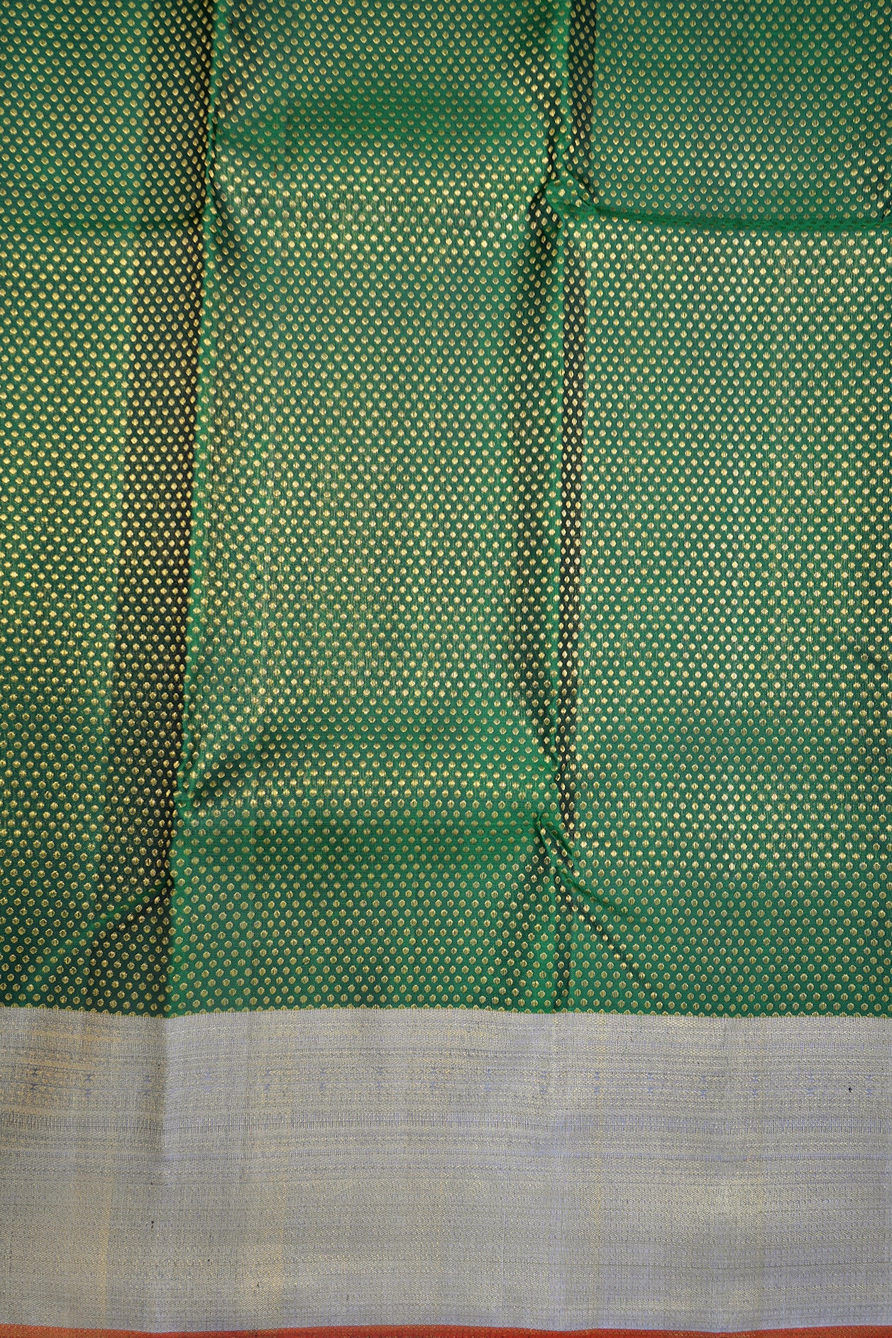 Traditional Zari Border With Dots Forest Green Kanchipuram Silk Saree