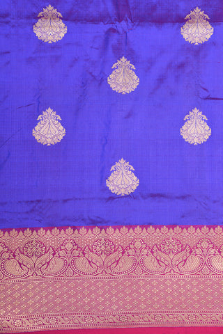 Traditional Zari Border With Floral Butta Cobalt Blue Banaras Silk Saree