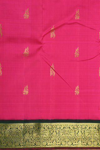 Contrast Korvai Border With Horse And Parrot Motif Hot Pink Kanchipuram Silk Saree
