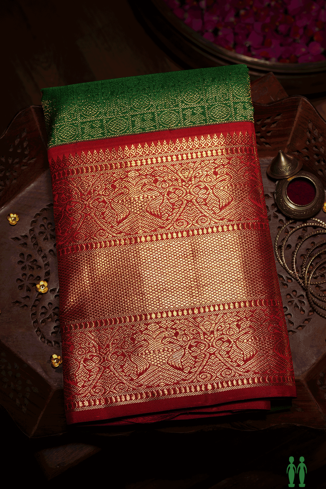 Traditional Zari Design Emerald Green Kanchipuram Silk Saree