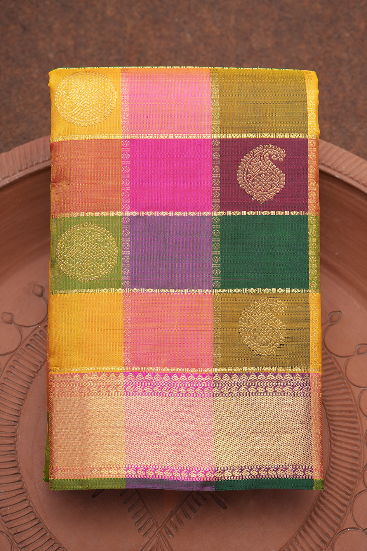 Traditional Zari Motifs Multicolor Kanchipuram Silk Saree