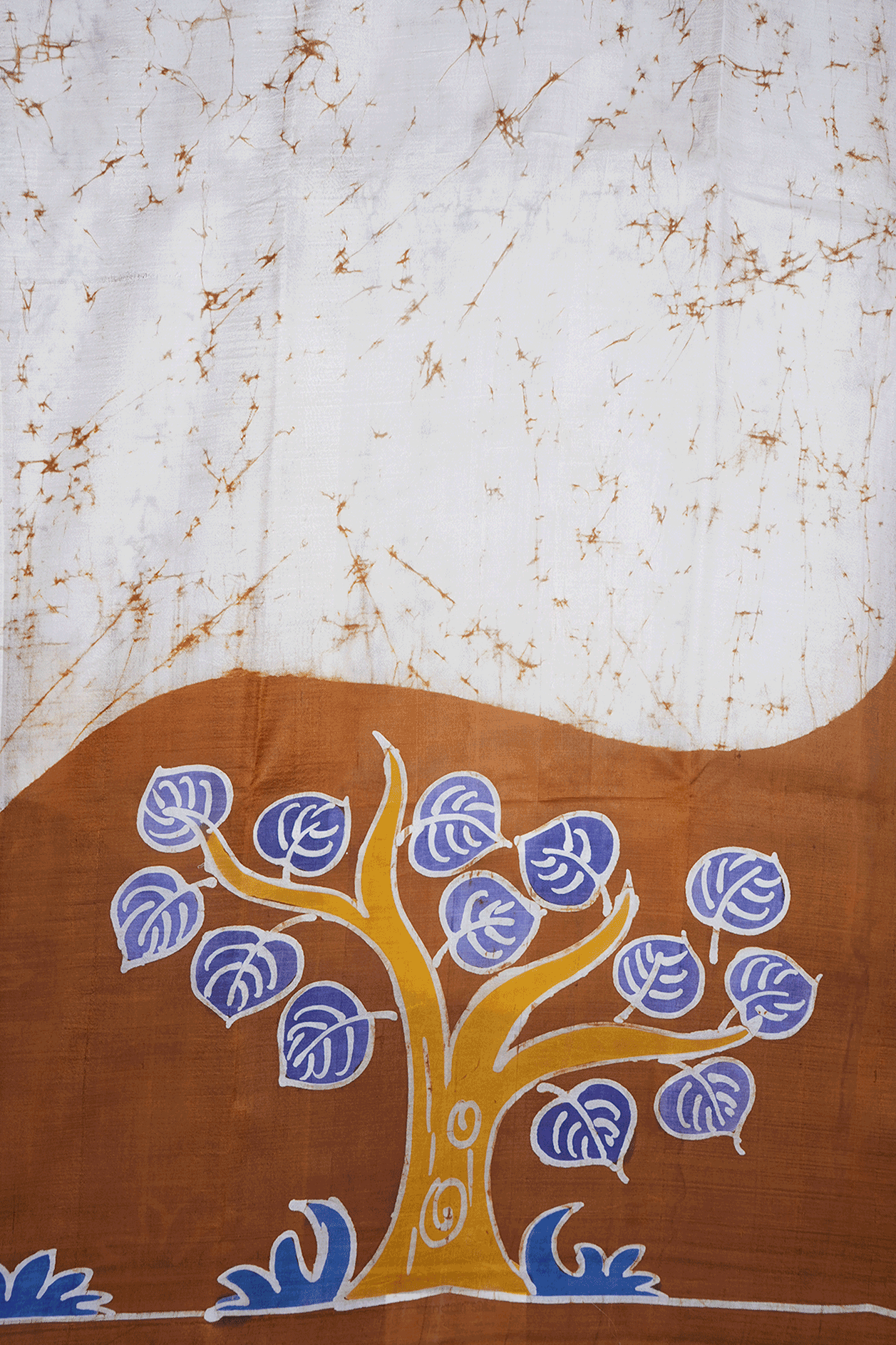 Tree Design Border White Printed Silk Saree