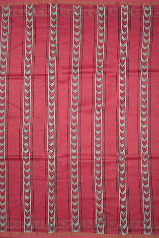 Tree Design Pastel Red Chanderi Cotton Saree