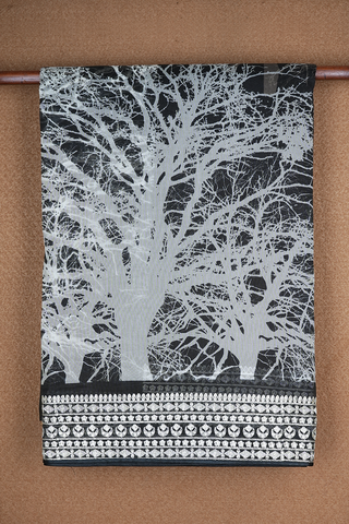 Tree Digital Printed Black Organza Silk Saree