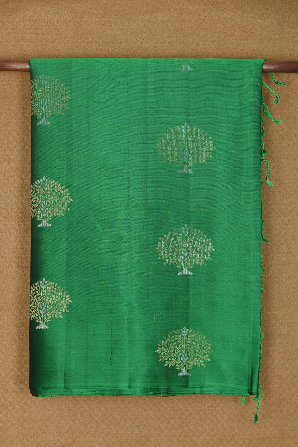 Tree Motif Green Soft Silk Saree