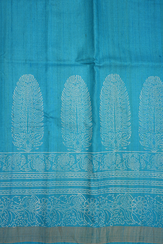 Tree Printed Deep Sky Blue Tussar Silk Saree
