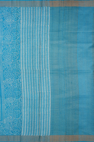 Tree Printed Deep Sky Blue Tussar Silk Saree
