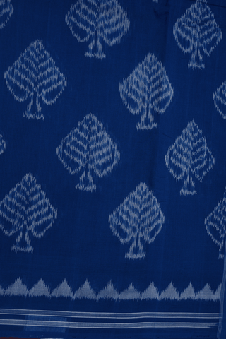 Leaf Printed Motifs Capri Blue Pochampally Cotton Saree