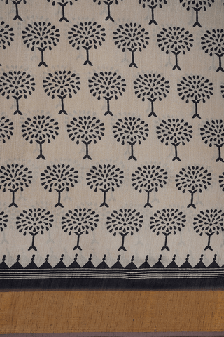 Tree Printed Motifs Ivory Semi Tussar Silk Saree
