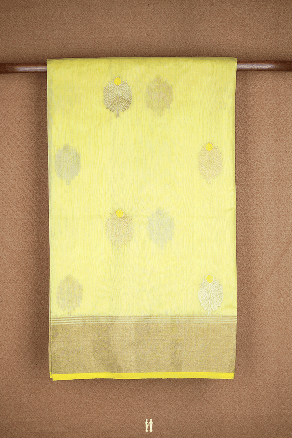 Tree Zari Motifs Light Yellow Maheswari Silk Cotton Saree
