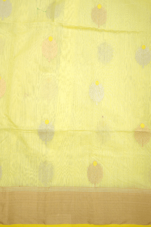 Tree Zari Motifs Light Yellow Maheswari Silk Cotton Saree