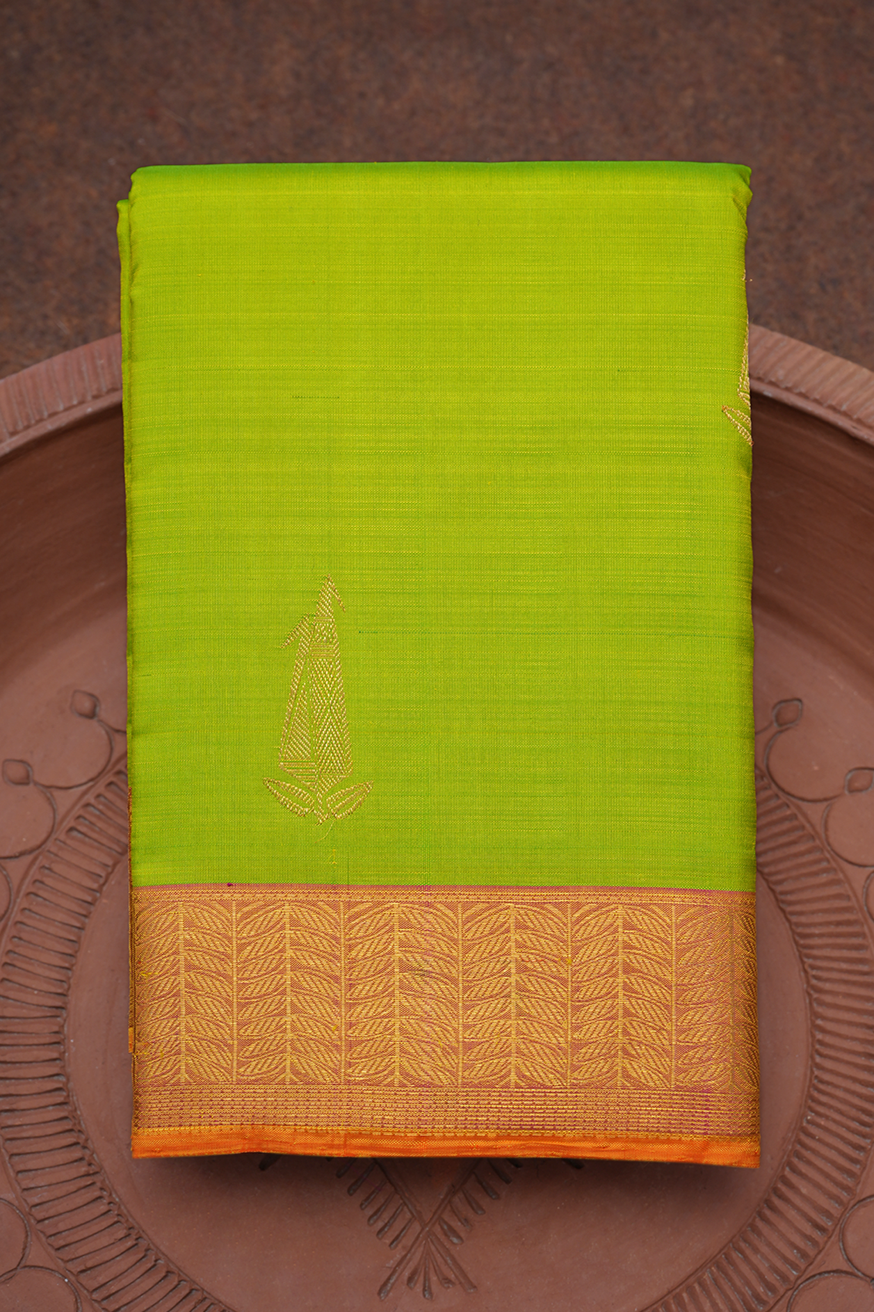 Tree Zari Motifs Lime Green Kanchipuram Silk Saree