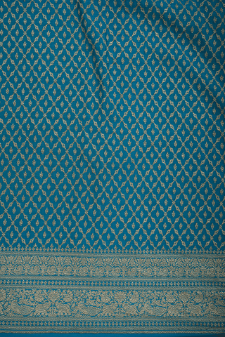 Trellis Design Peacock Blue Georgette Banarasi Silk Saree