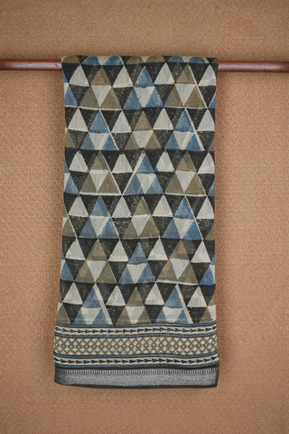Triangle Design Multicolor Ajrakh Printed Cotton Saree