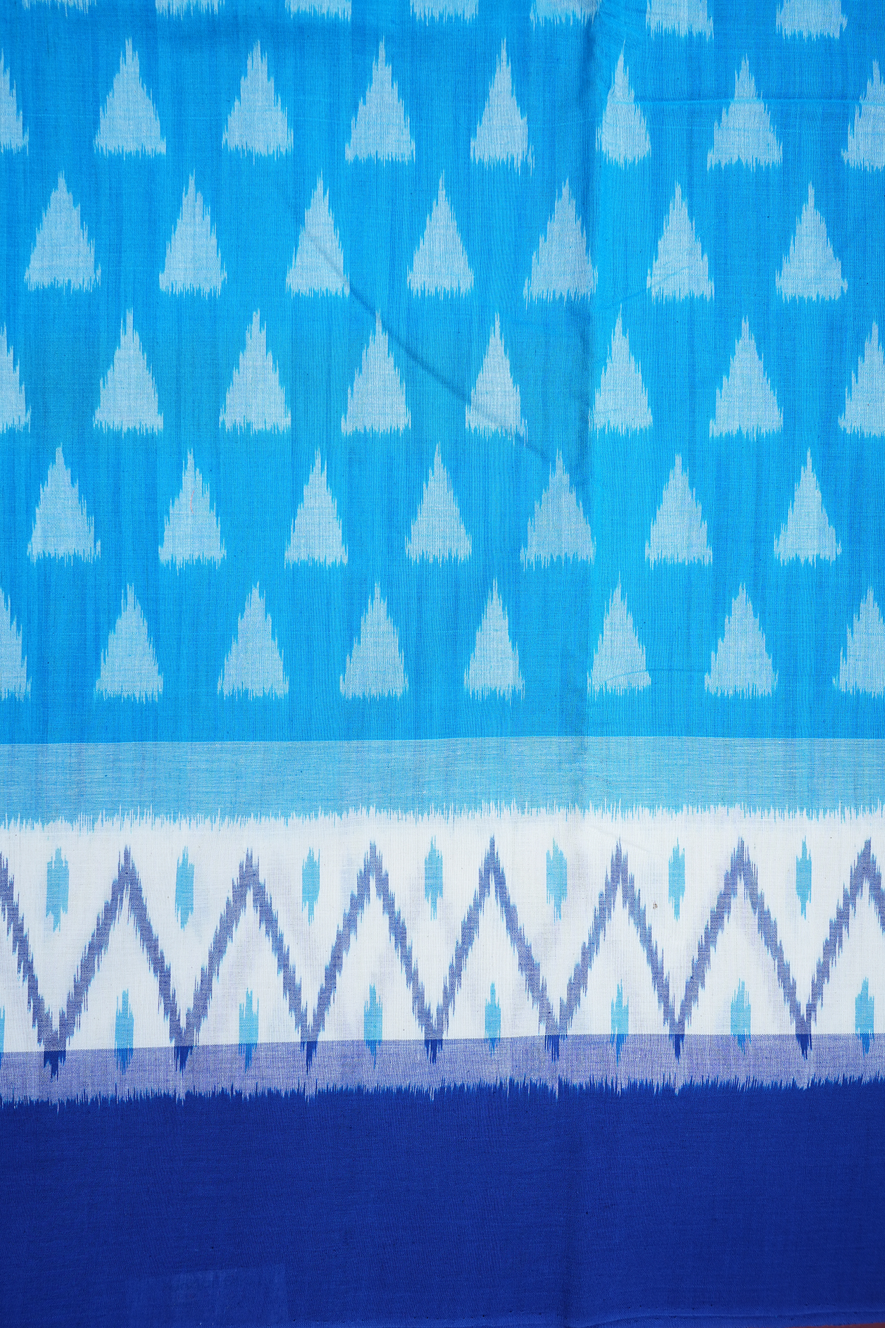 Triangle Motifs Deep Sky Blue Pochampally Cotton Saree