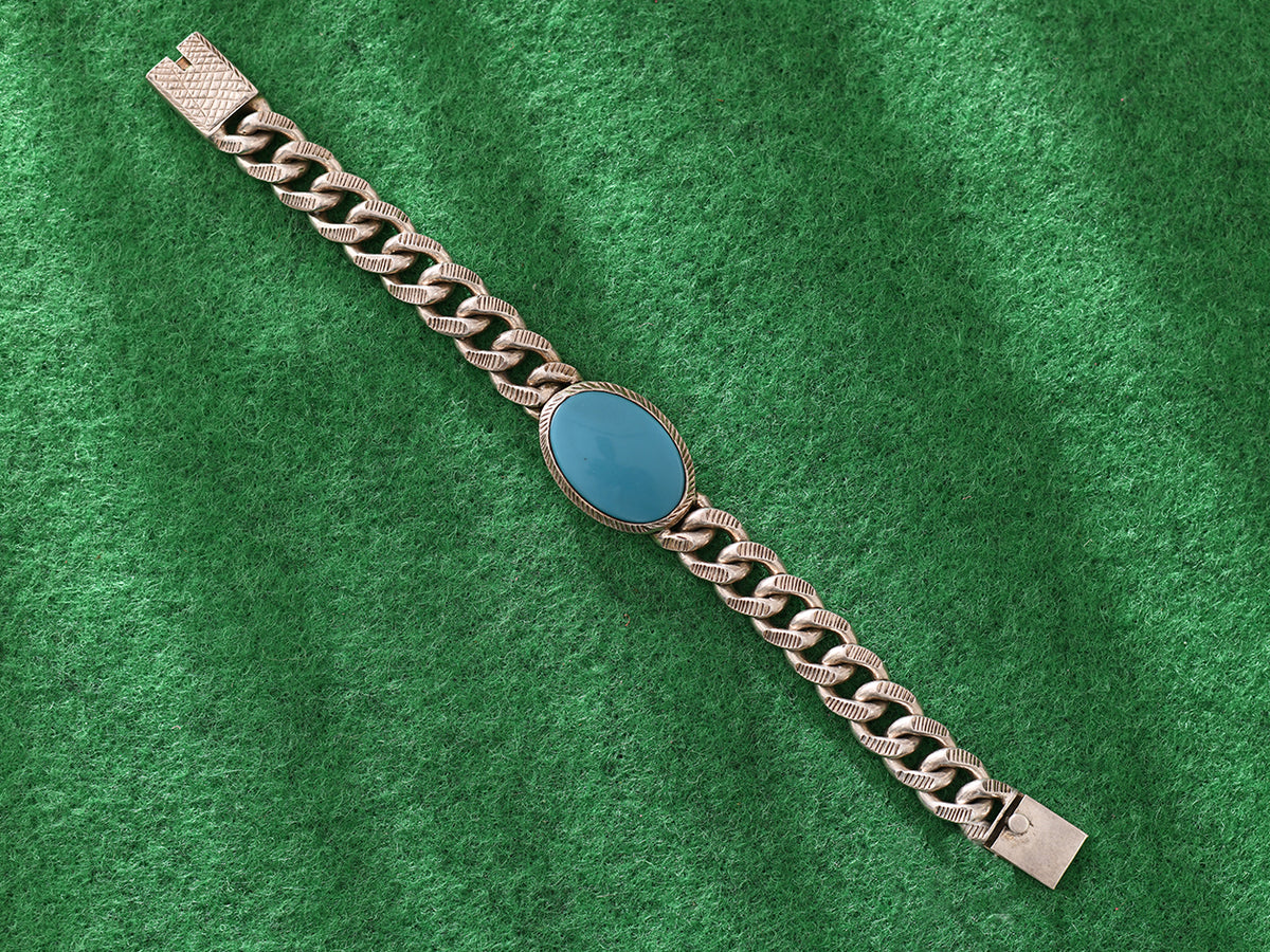 Turquoise Blue Stone Pure Silver Bracelet